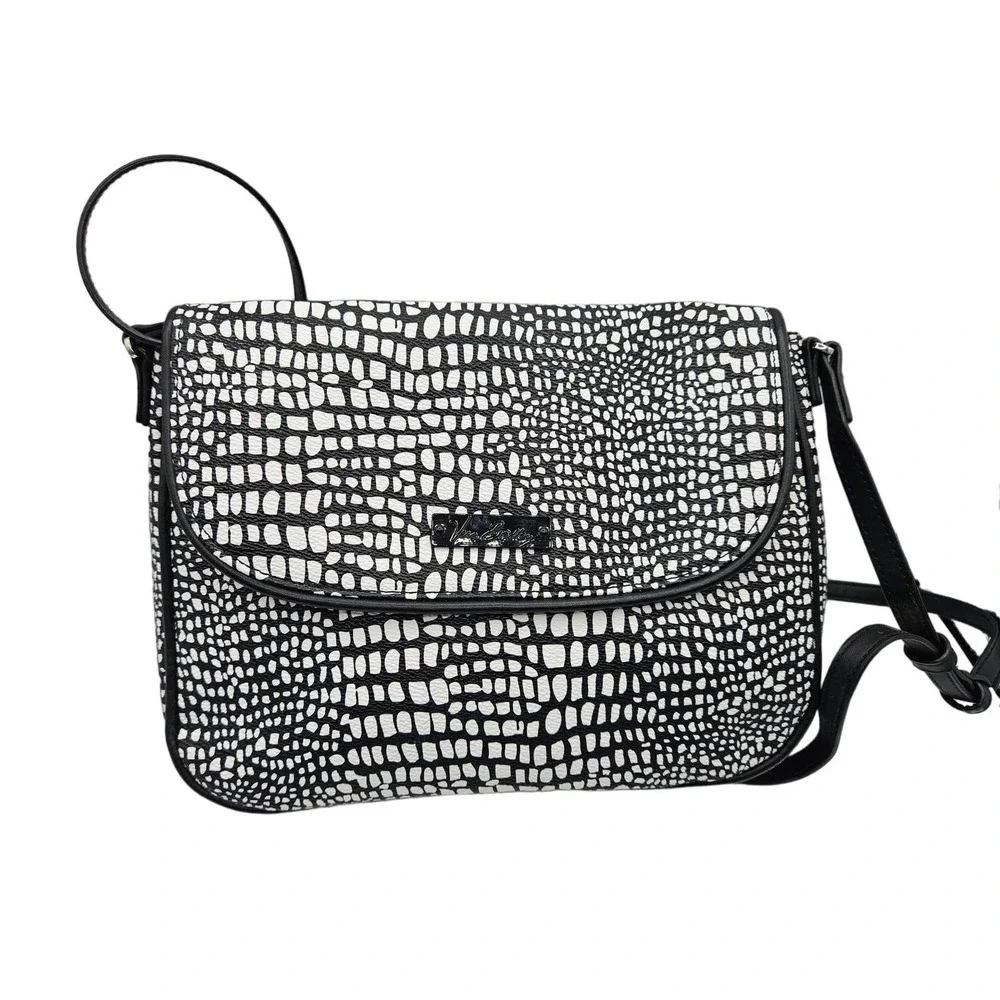 Vera Bradley Flap‎ Crossbody Midnight Snakeskin Black & White Faux Leather